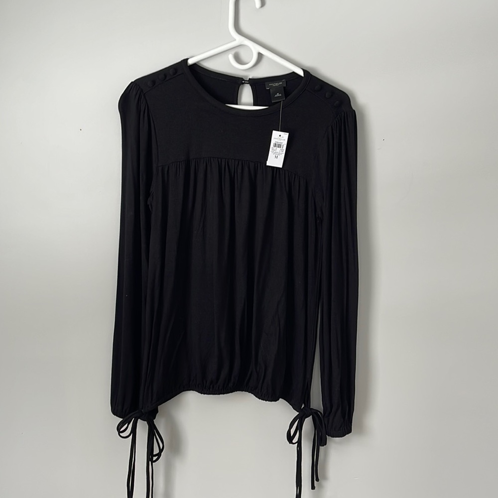 🆕 Ann Taylor Factory - Black crewneck top with Drawstring waist